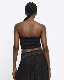 Black shirred glitter bandeau top