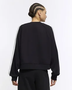 Black side stripe bomber sweatshirt