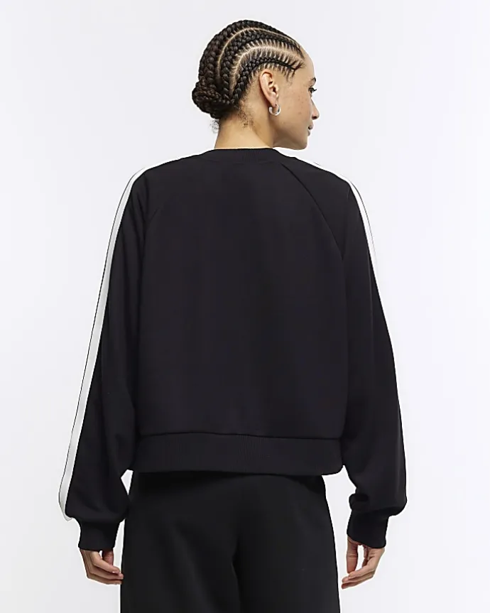 Black side stripe bomber sweatshirt