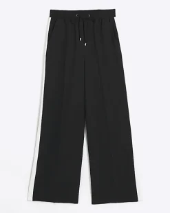 Black side stripe wide leg joggers