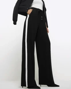 Black side stripe wide leg joggers