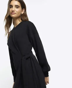 Black Side Tie Sweat Mini Dress