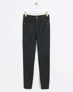 Black skinny bum sculpt coated jeans