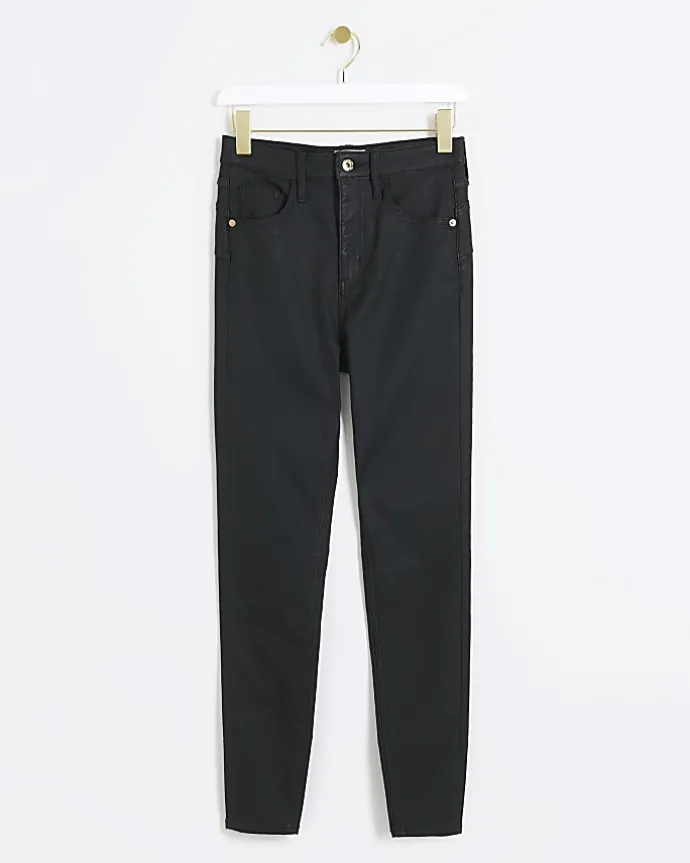 Black skinny bum sculpt coated jeans