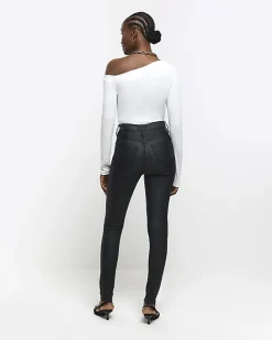 Black skinny bum sculpt coated jeans
