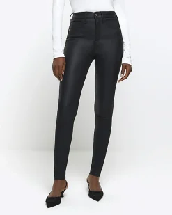 Black skinny bum sculpt coated jeans