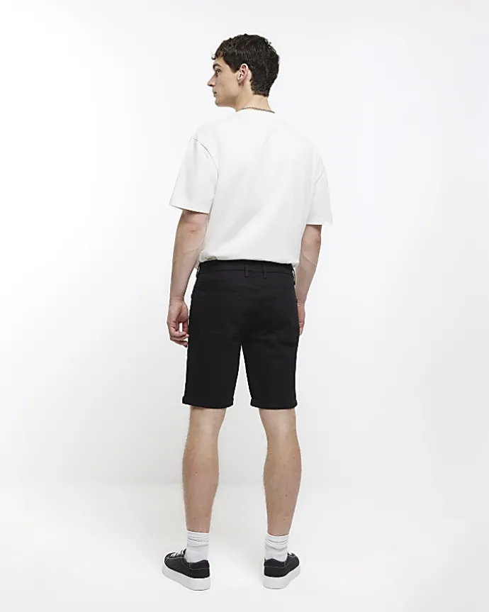 Black skinny fit denim shorts