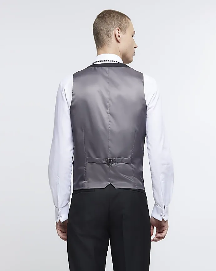 Black skinny fit twill waistcoat