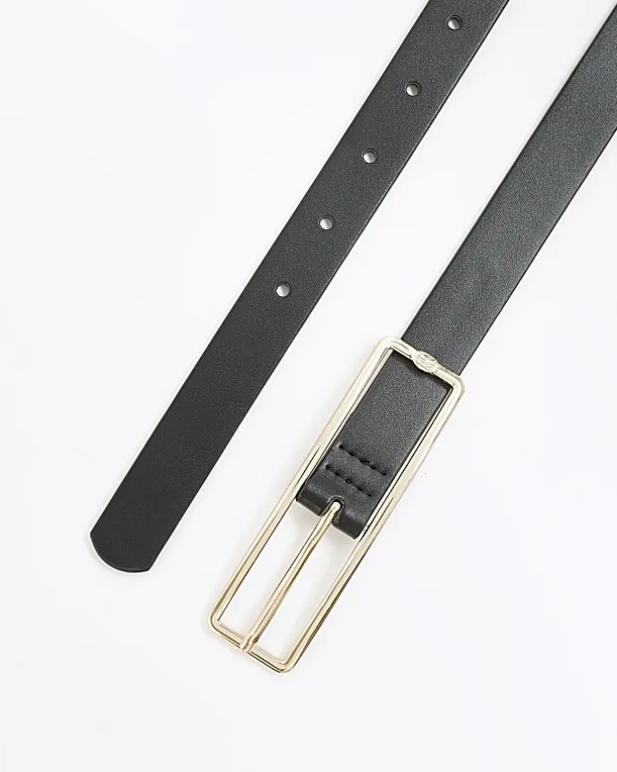 Black slim buckle belt