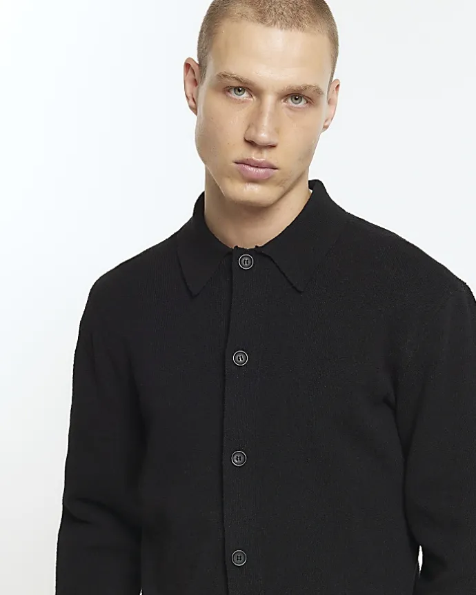 Black slim fit boucle knit cardigan