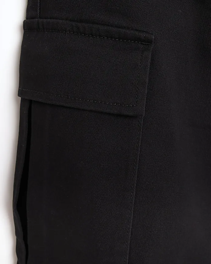 Black slim fit cuffed cargo trousers