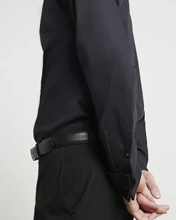 Black slim fit double cuff smart shirt