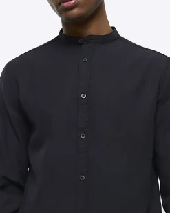 Black slim fit grandad collar shirt