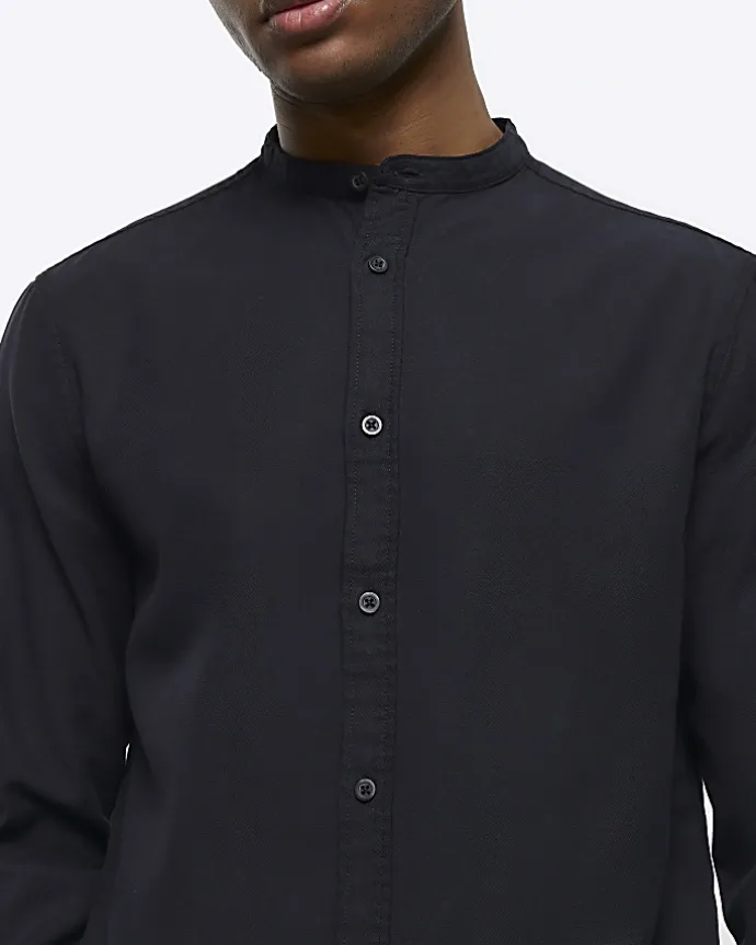 Black slim fit grandad collar shirt