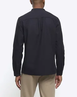 Black slim fit grandad collar shirt