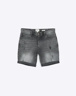 Black slim fit ripped denim shorts