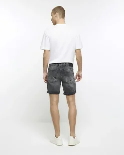 Black slim fit ripped denim shorts