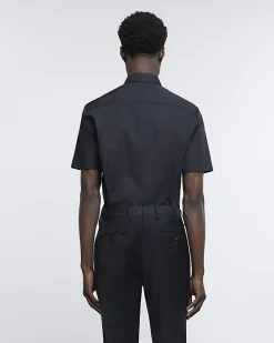 Black slim fit short sleeve shirt