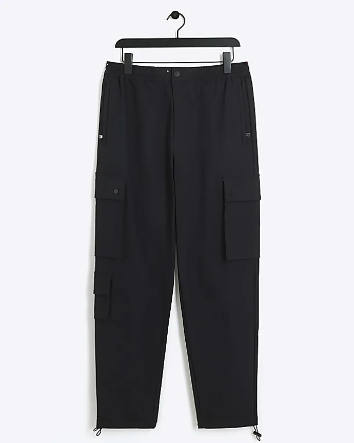 Black slim fit smart techy cargo trousers