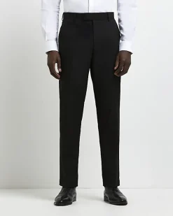 Black slim fit twill suit trousers