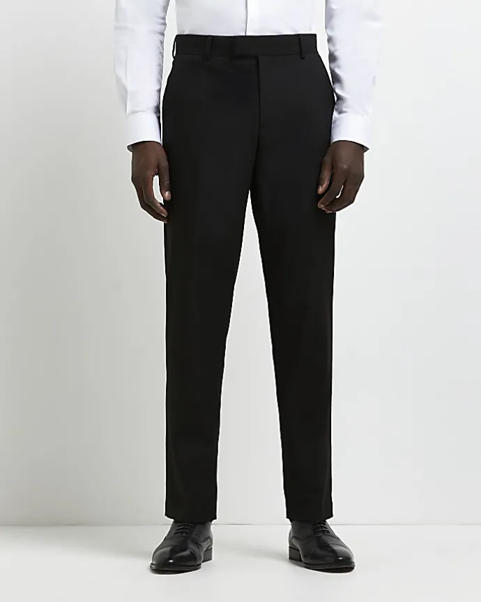 Black slim fit twill suit trousers