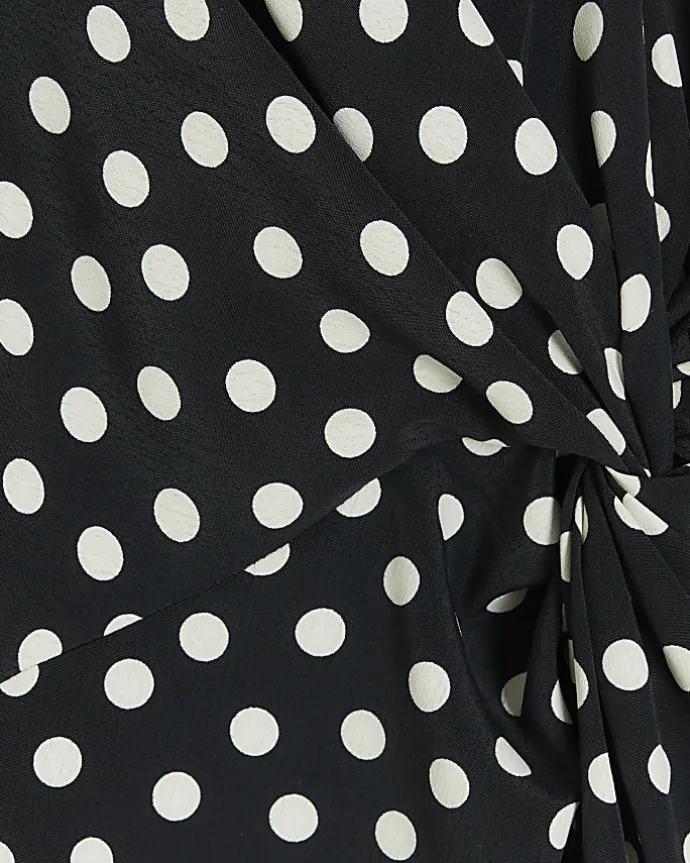 Black spot knot detail swing mini dress