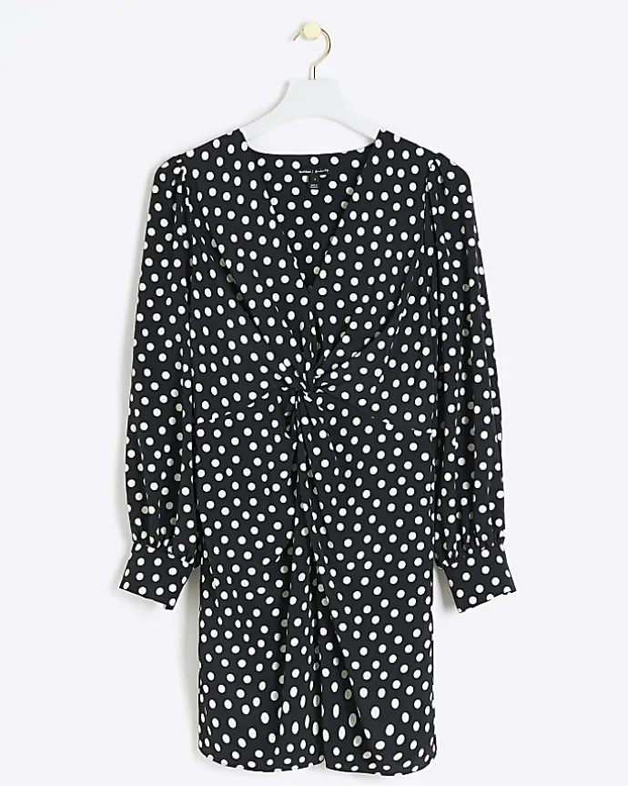 Black spot knot detail swing mini dress