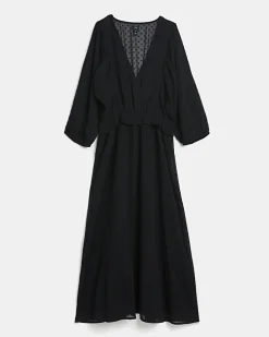 Black spot long sleeve wrap midi dress
