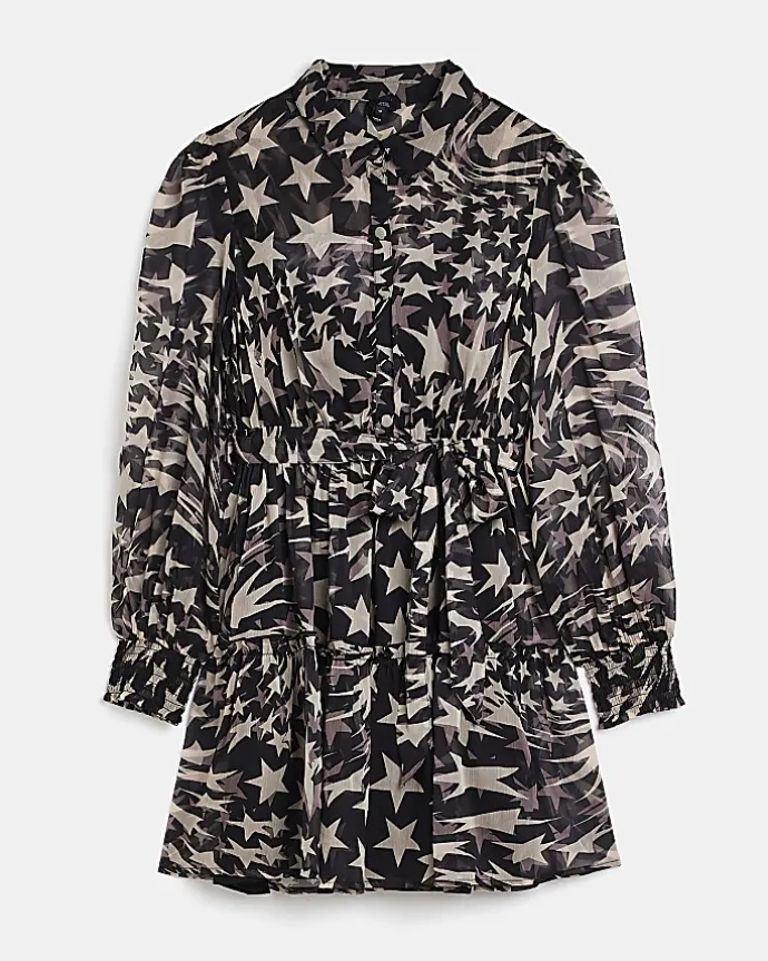 Black star long sleeve mini shirt dress