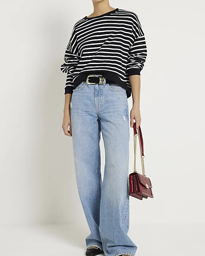 Black stripe crop sweatshirt