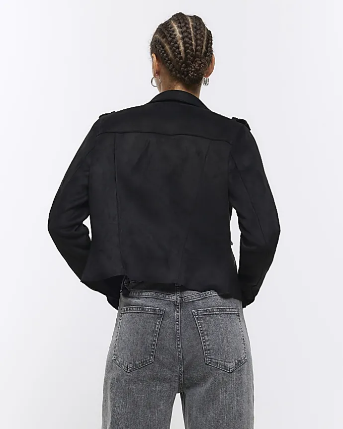 Black suedette crop biker jacket