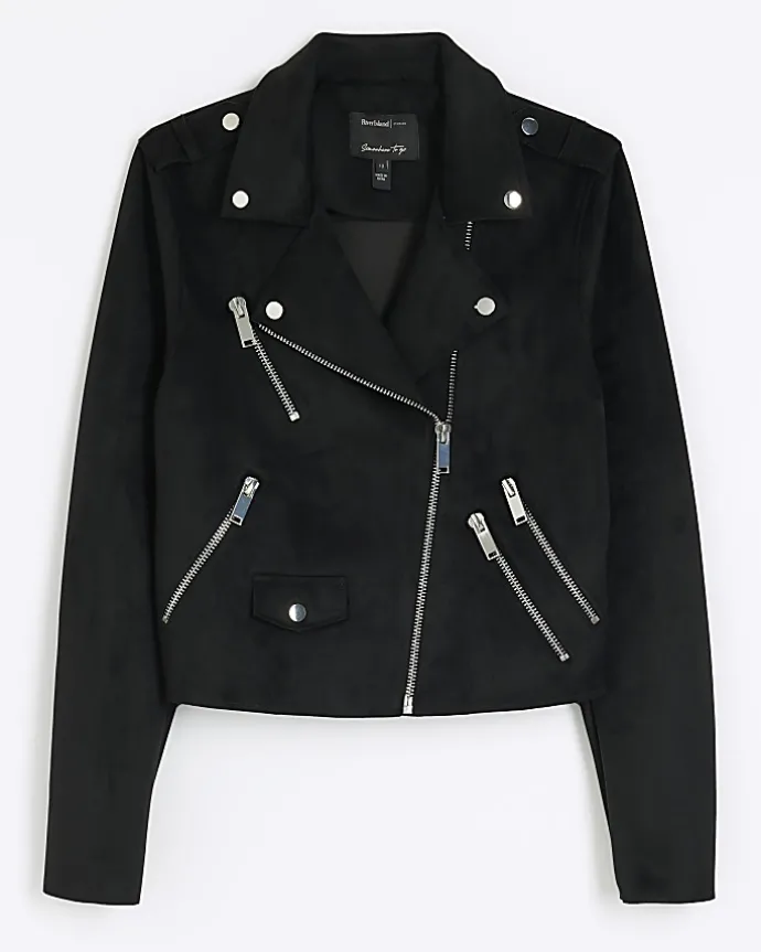 Black suedette crop biker jacket