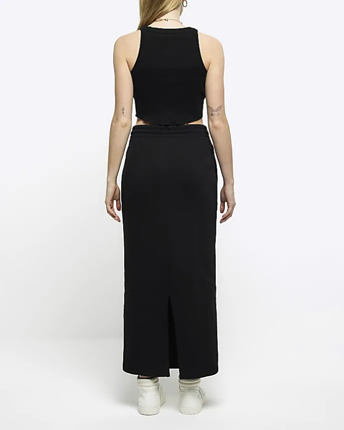Black sweat midi skirt