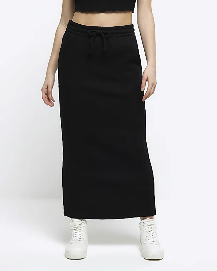 Black sweat midi skirt