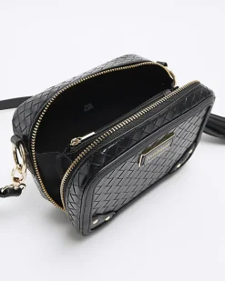 Black weave cross body bag
