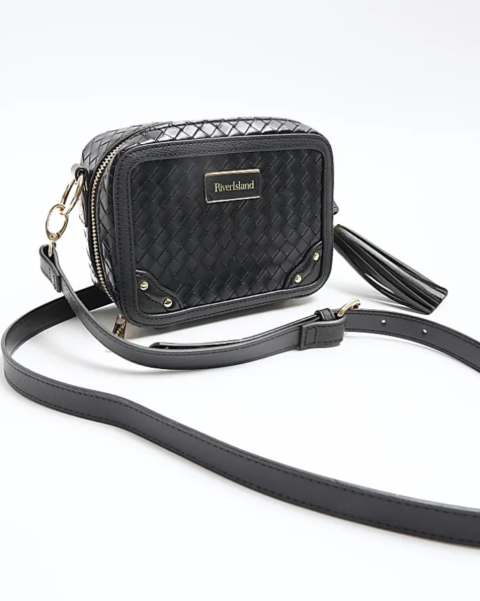 Black weave cross body bag