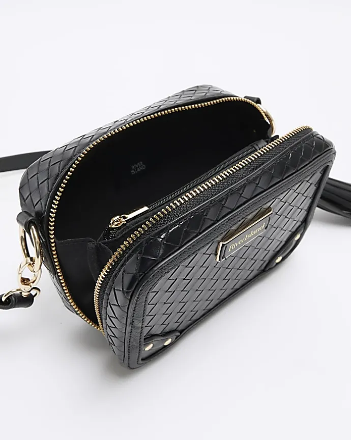 Black weave cross body bag