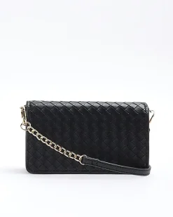 Black weave cross body bag