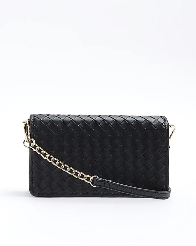 Black weave cross body bag