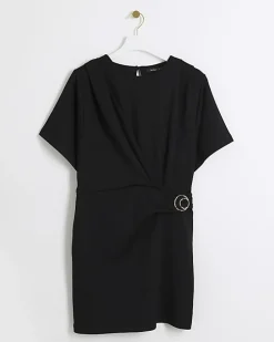 Black wrap buckle t-shirt mini dress