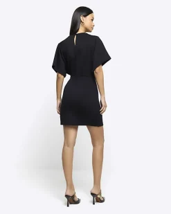 Black wrap buckle t-shirt mini dress