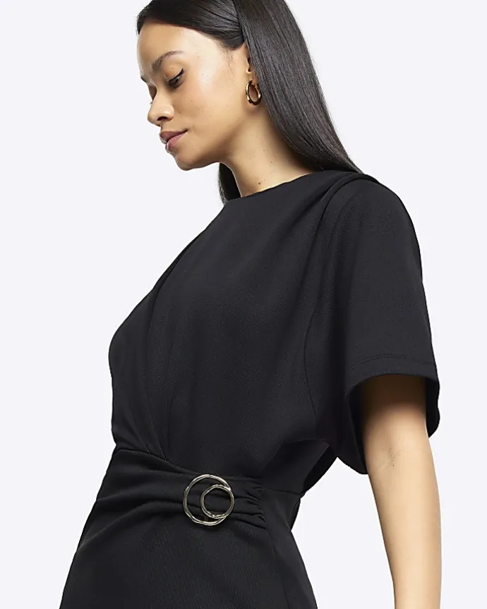 Black wrap buckle t-shirt mini dress