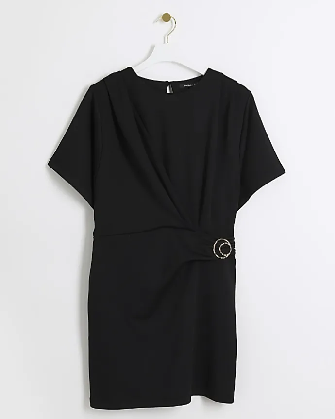 Black wrap buckle t-shirt mini dress