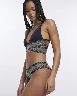 Black wrap plunge bikini top