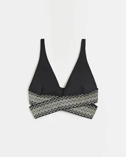 Black wrap plunge bikini top