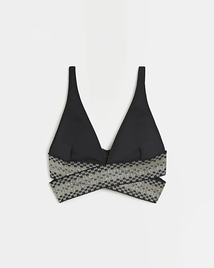 Black wrap plunge bikini top