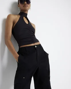 Black zip cuffed cargo trousers