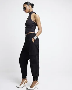 Black zip cuffed cargo trousers