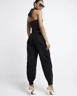 Black zip cuffed cargo trousers