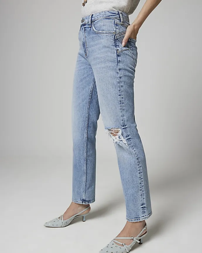 Blue bum sculpt slim straight ripped jeans